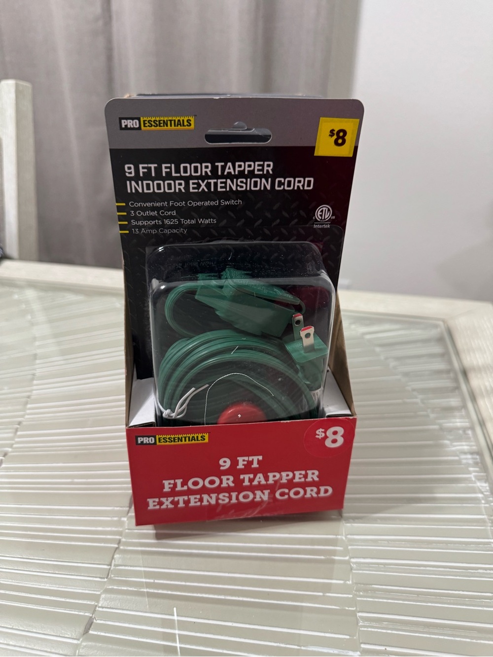 Bulk 4 pack- PRO ESSENTIALS 9ft Floor Tapper Indoor Extension Cord - Green